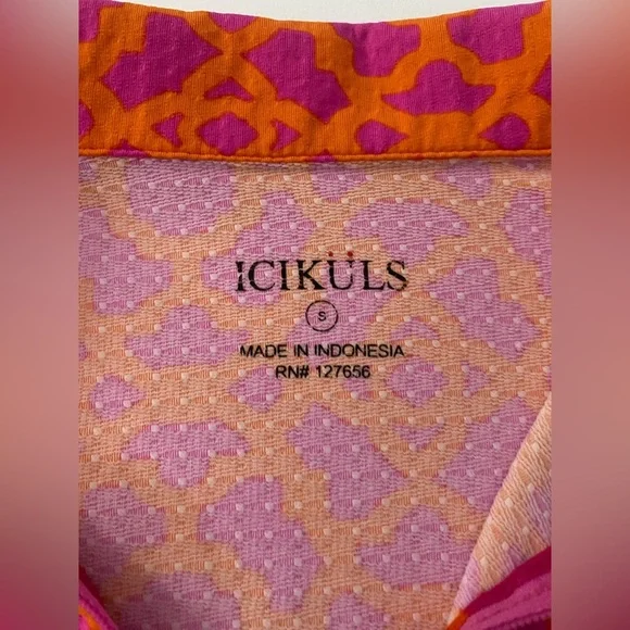 Icikuls UPF 50+ mock neck 1/4 zip top pink orange mosaic long sleeve Size Small - Picture 7 of 12